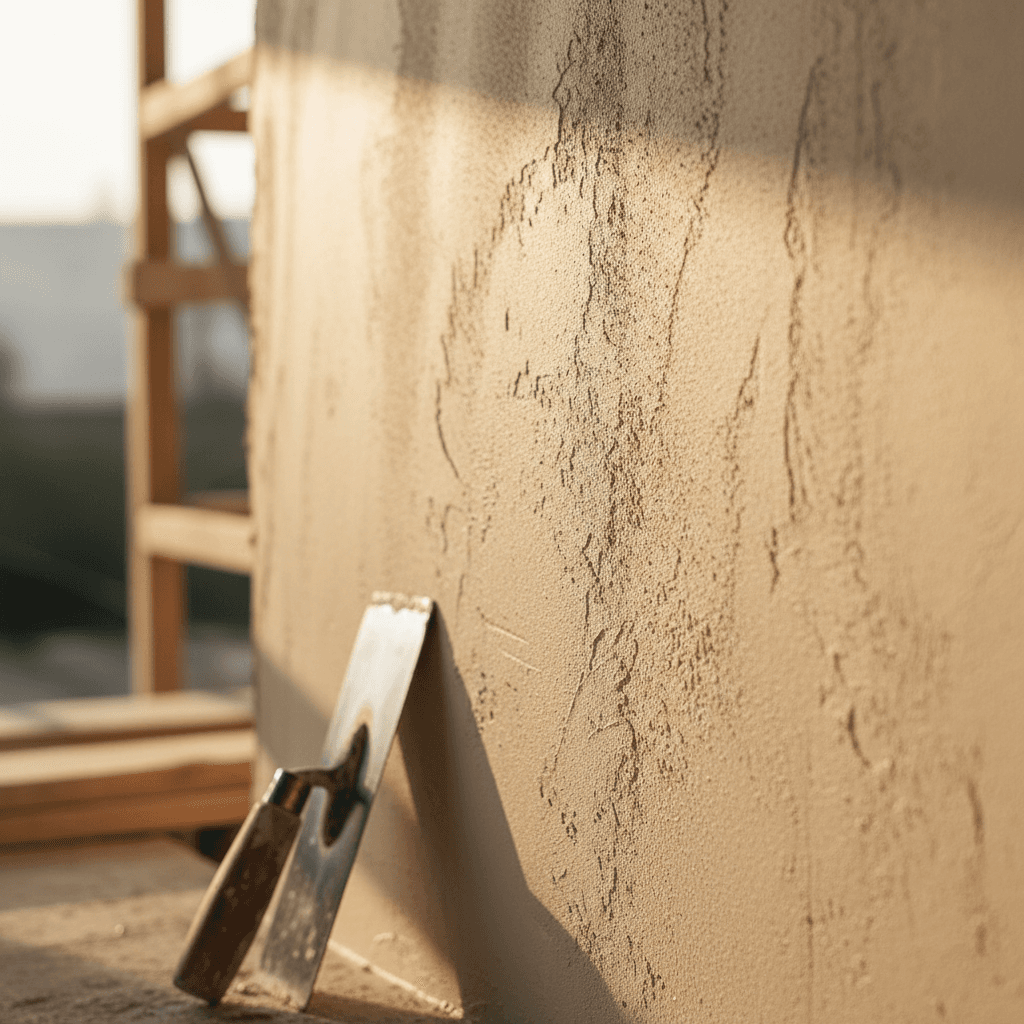Close-up of freshly plastered wall with professional finish