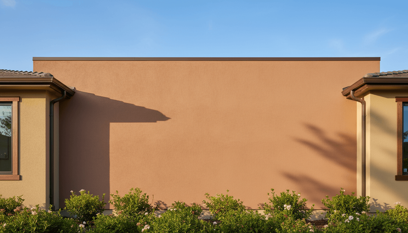 Completed exterior plastering work on residential home