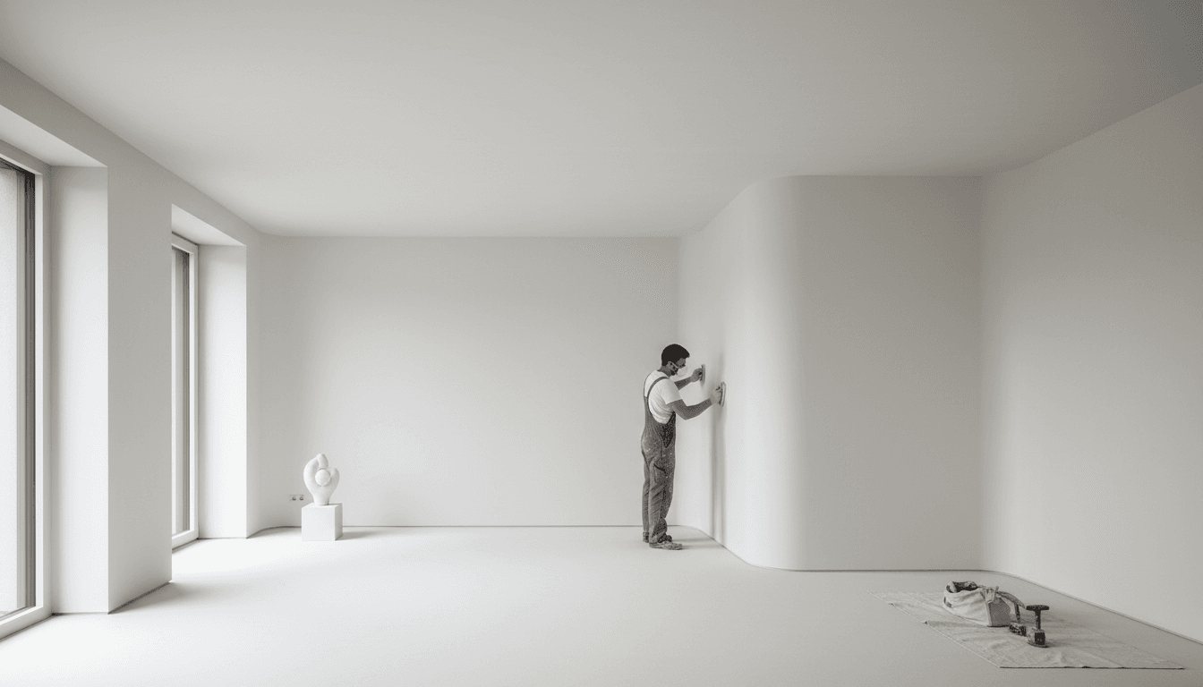 Finished interior room with professionally plastered walls